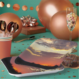 Plato De Papel Magnífico Sunset Texas Hill Country