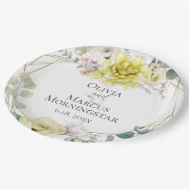 Plato De Papel Magnolia amarilla y Boda de verano de Peony