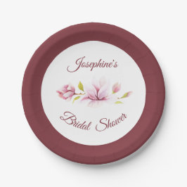Plato De Papel Magnolia Burgundy Floral Bridal Shower