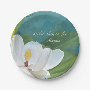 Plato De Papel Magnolia Flor Flor Flor Bridal Ducha Azul Moderno