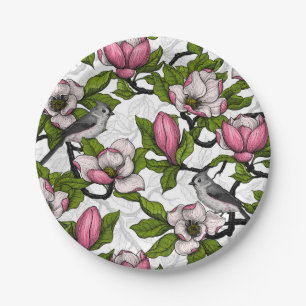 Plato De Papel Magnolia floreciente