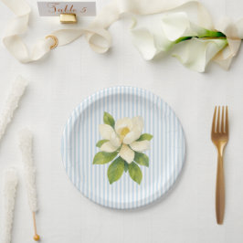 Plato De Papel Magnolia Flower Custom Wedding Blue Stripe