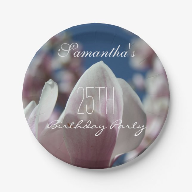 Plato De Papel Magnolia Spring 25th Birthday Party Paper Plate (Anverso)