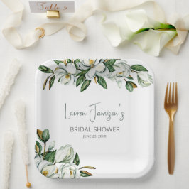 Plato De Papel Magnolia Verde Agua blanca Ducha de novia