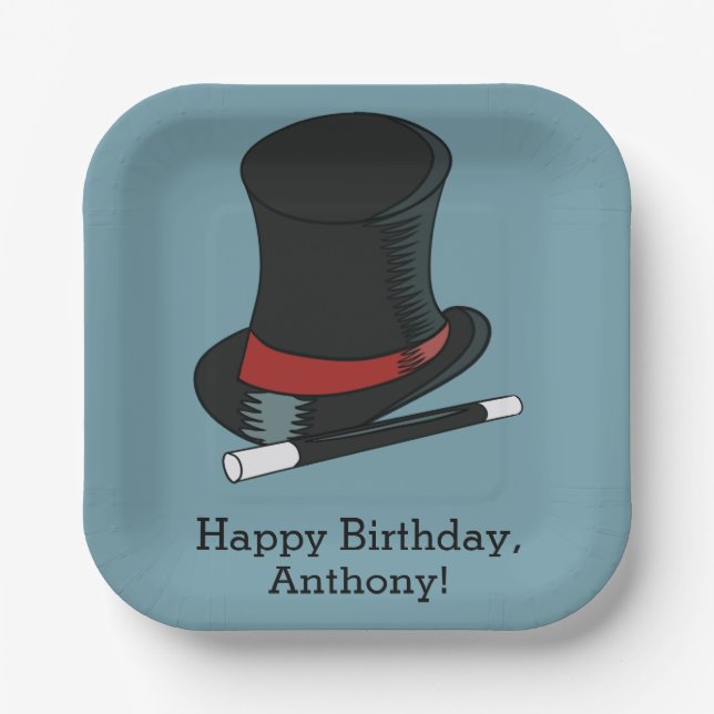 Plato De Papel Magos Gorra Magic Show Birday Party (Anverso)