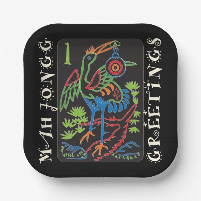 Plato De Papel Mah Jongg Bird Greetings Paper Placas (Anverso)