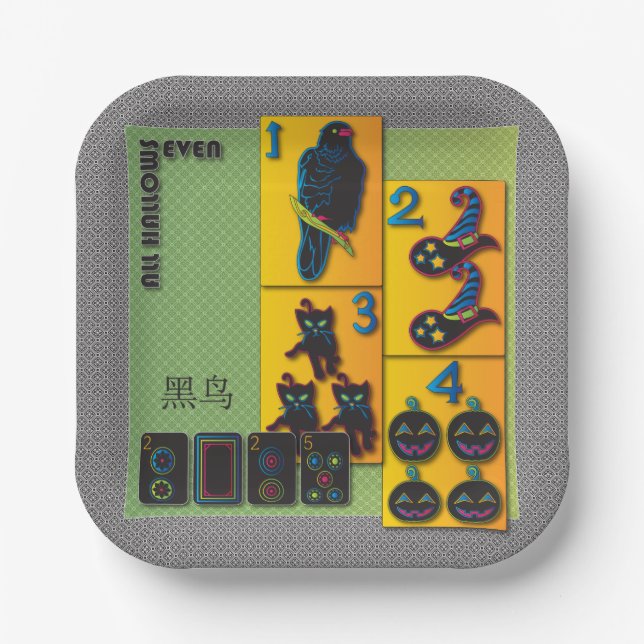 Plato De Papel Mah Jongg Halloween Placas de papel (Anverso)