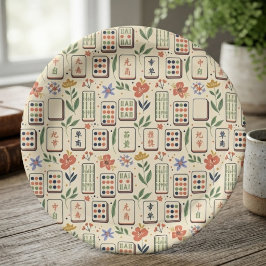 Plato De Papel Mahjong Botánico Marfil Caprichoso Acuarela