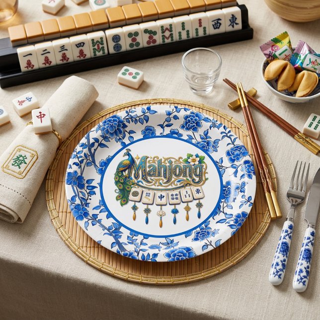 Plato De Papel Mahjong Chinoiserie Azul (Subido por el creador)