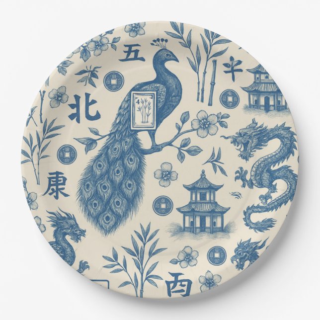 Plato De Papel Mahjong Toile Paper Plates (Anverso)