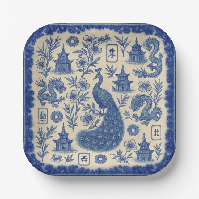 Plato De Papel Mahjong Toile Paper Plates (Anverso)