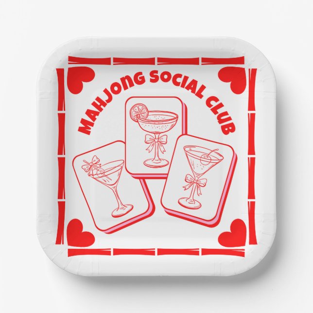Plato De Papel Mahjong Valentine's Party Cocktail (Anverso)