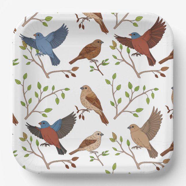 Plato De Papel Maison Bunting Birds Carré Motif (Anverso)