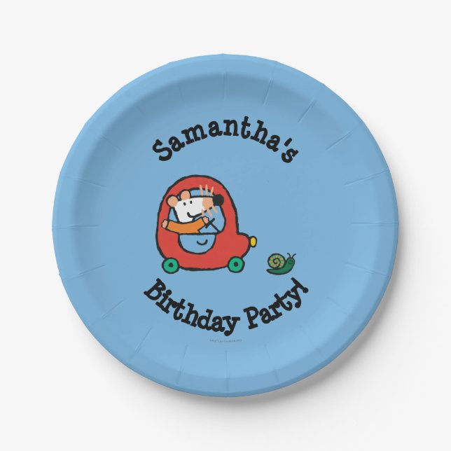 Plato De Papel Maisy conduce un coche rojo lindo (Anverso)