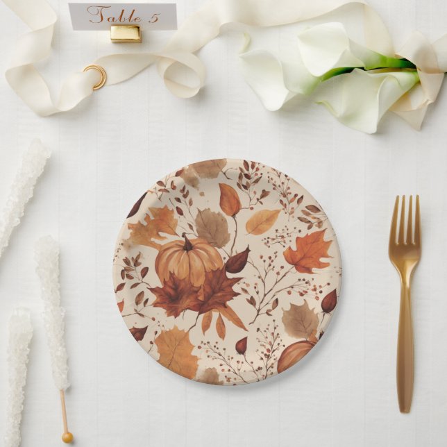 Plato De Papel Maíz ruidosa beige marrón deja Boda de otoño (Boda)