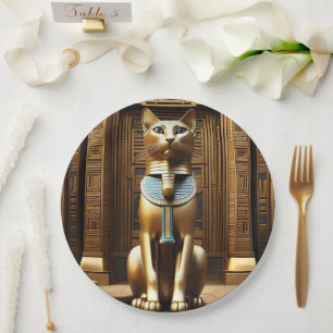 Plato De Papel Majestad eterna: El gato del faraón egipcio de oro