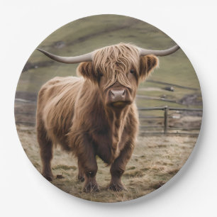 Plato De Papel **"Majestad Peluda: La Vaca Brown Highland Lanuda"