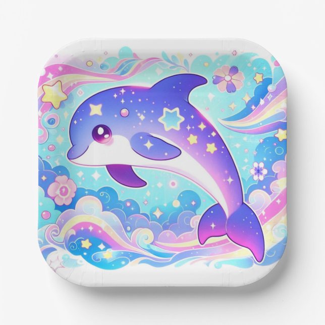 Plato De Papel Majestic Cute Dolphin Baby Shower (Anverso)