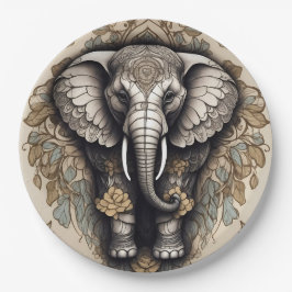 Plato De Papel Majestic Elephant Mandala