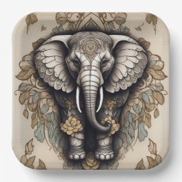 Plato De Papel Majestic Elephant Mandala