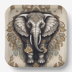 Plato De Papel Majestic Elephant Mandala