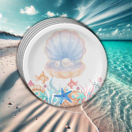 Plato De Papel Majestic Pearl Under Sea Baby Shower