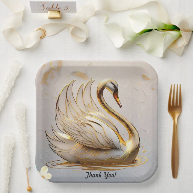 Plato De Papel "Majestic Swan Silhouette" (Boda)