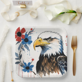 Plato De Papel Majestuoso American Bald Eagle Floral