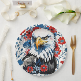 Plato De Papel Majestuoso American Bald Eagle Floral