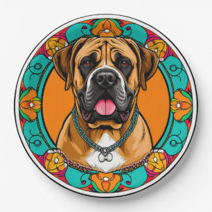 Plato De Papel Majestuoso retrato de perro en vibrante mandala fl