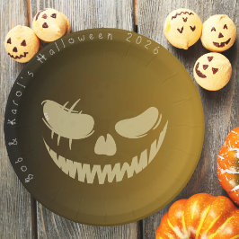 Plato De Papel Mal Calabaza sonríe a placas de papel de la fiesta
