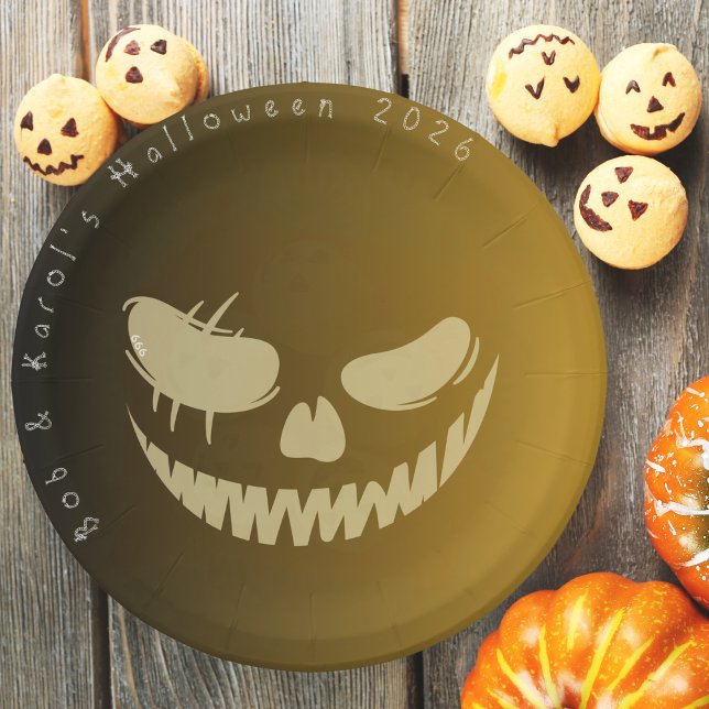 Plato De Papel Mal Calabaza sonríe a placas de papel de la fiesta (Evil Pumpkin Smile Halloween Party Paper Plates)