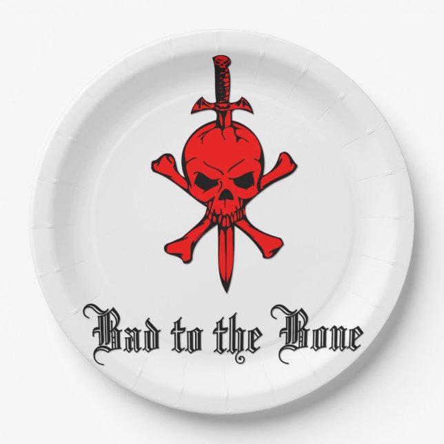 Plato De Papel Mal para la Halloween con huesos (Anverso)