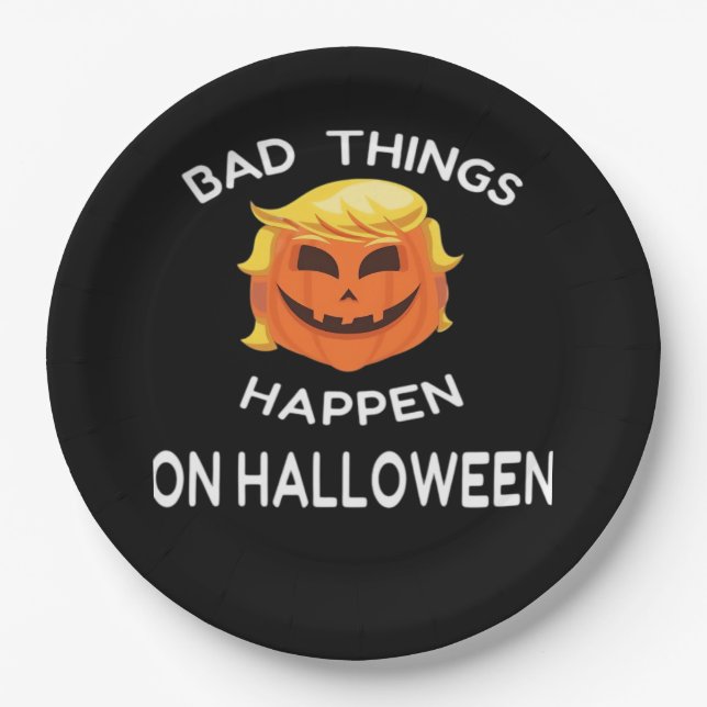 Plato De Papel Mala suerte pasa Halloween Funny Trumpkin para tu  (Anverso)