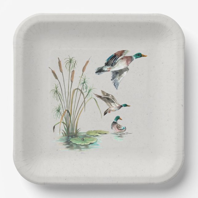 Plato De Papel Malard Ducks and Cattails (Anverso)