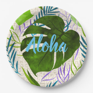 Plato De Papel Maleah Monstera Tropical Hawaiana acuarela verde