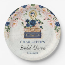 Maleta de viaje vintage rosa navy para boda