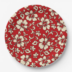 Plato De Papel Malia Hibiscus Hawaiian Floral