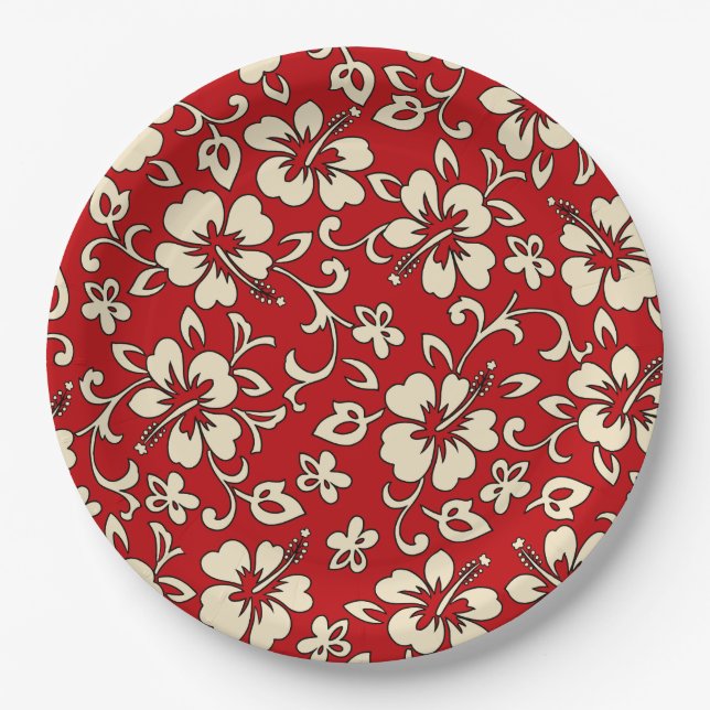 Plato De Papel Malia Hibiscus Hawaiian Floral (Anverso)