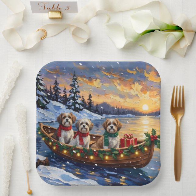 Plato De Papel Malti Tzu Christmas Boat Holiday (Boda)