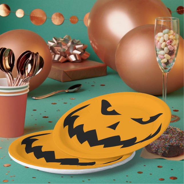 Plato De Papel Malvado Jack-o-Lantern Halloween Calabaza Mwahaha (Multi)