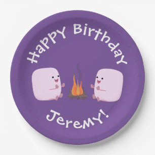 Plato De Papel Malvaviscos rosados por personalizado de bomberos 