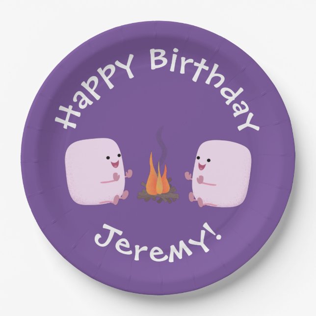 Plato De Papel Malvaviscos rosados por personalizado de bomberos  (Anverso)