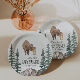 Plato De Papel Mama Baby Bison Baby Shower