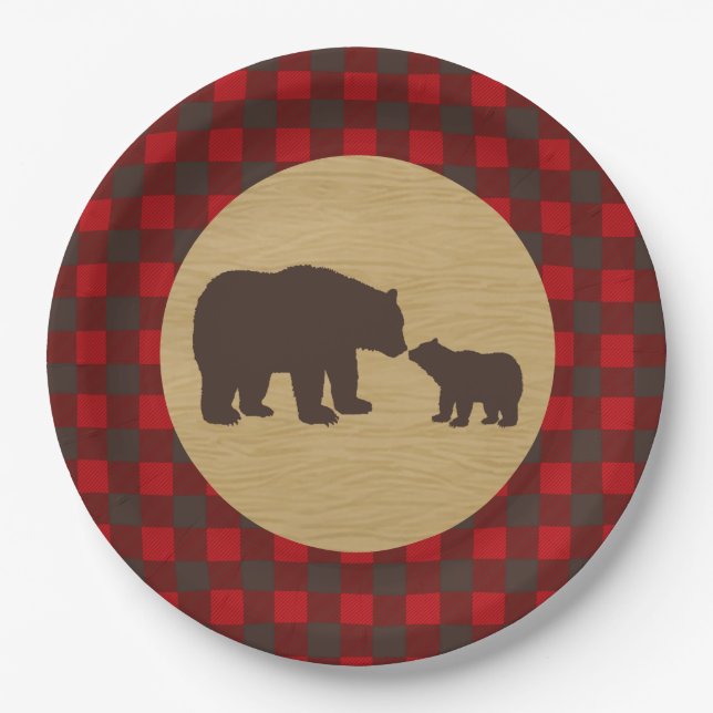 Plato De Papel Mama Bear Placas de papel Lumberjack Flannel (Anverso)