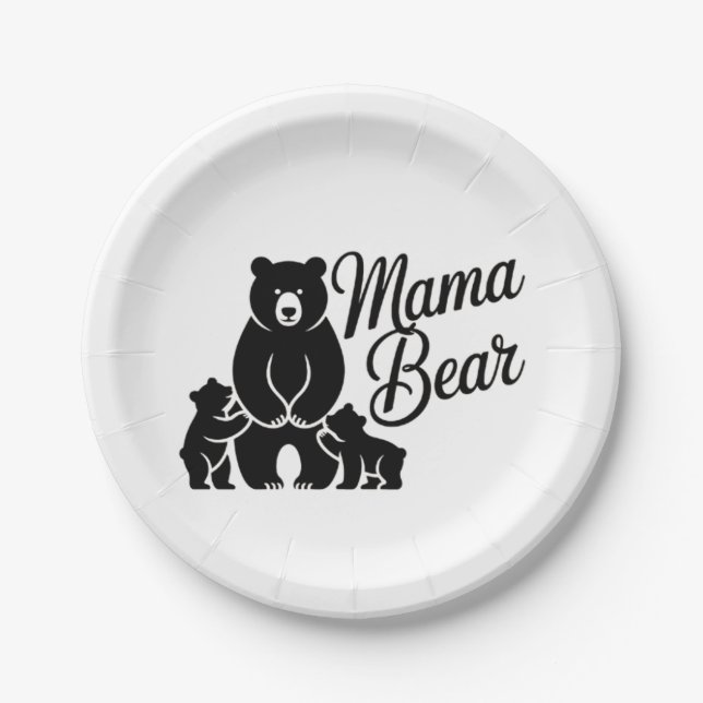 Plato De Papel Mama Bear with Cubs Cute Family Bear (Anverso)