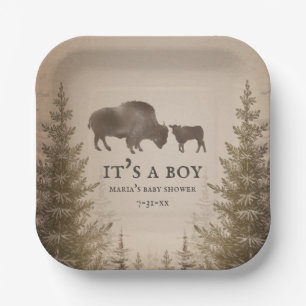 Plato De Papel Mama Buffalo Evergreen Boy Baby Shower