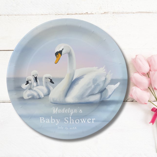 Plato De Papel Mamá Cisne Con Bebés Baby Shower (Subido por el creador)