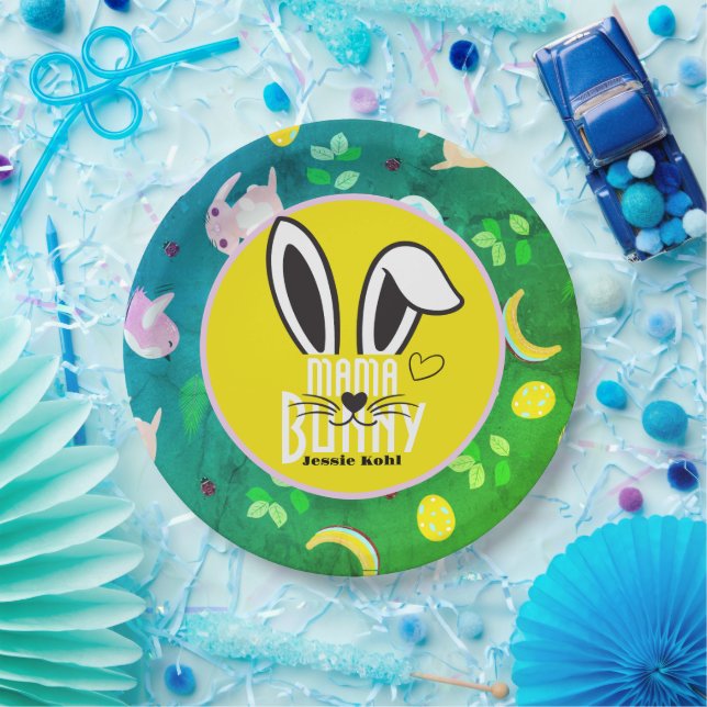 Plato De Papel mamá conejito Pascua elegante simple linda familia (Fiesta)