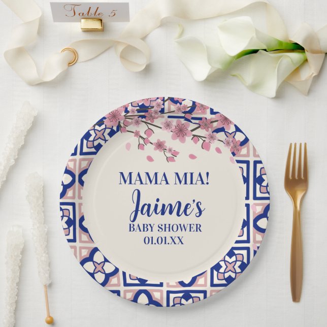 Plato De Papel Mama Mia Baby Shower Cherry Blossoms (Boda)